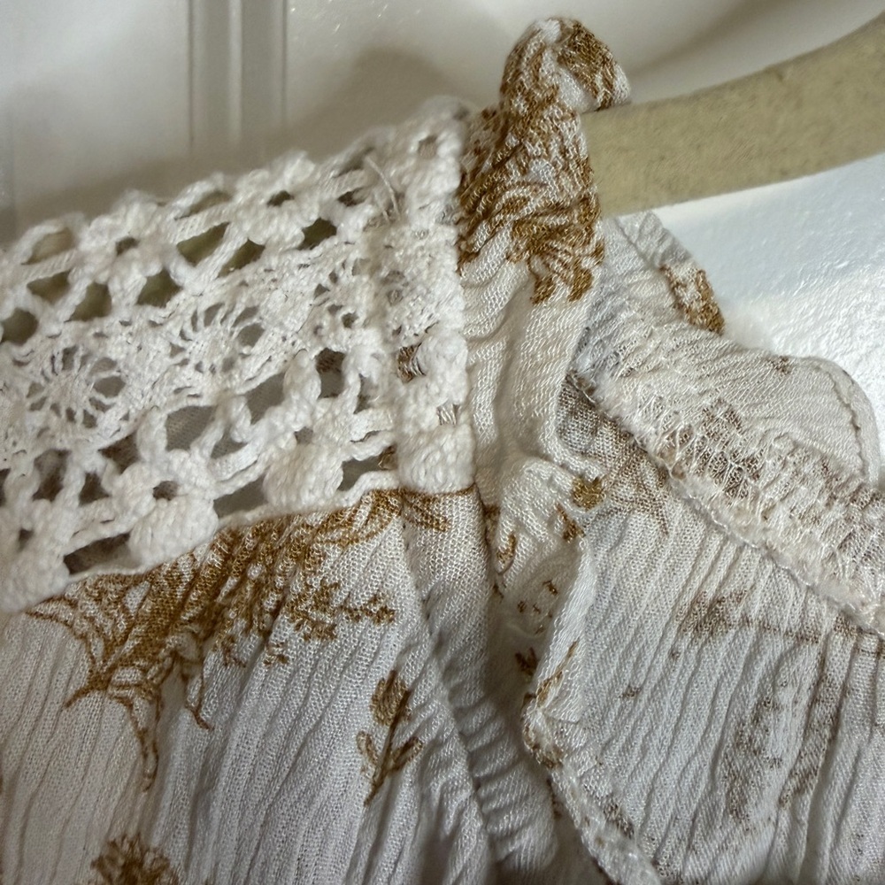Bunulu Cream Floral Sleeveless Boho Tunic Top Women’s 1X Lace Trim - Picture 4 of 5